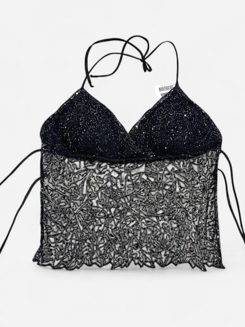 Vintage 90s Y2K Backless Beaded Fairy Halter top